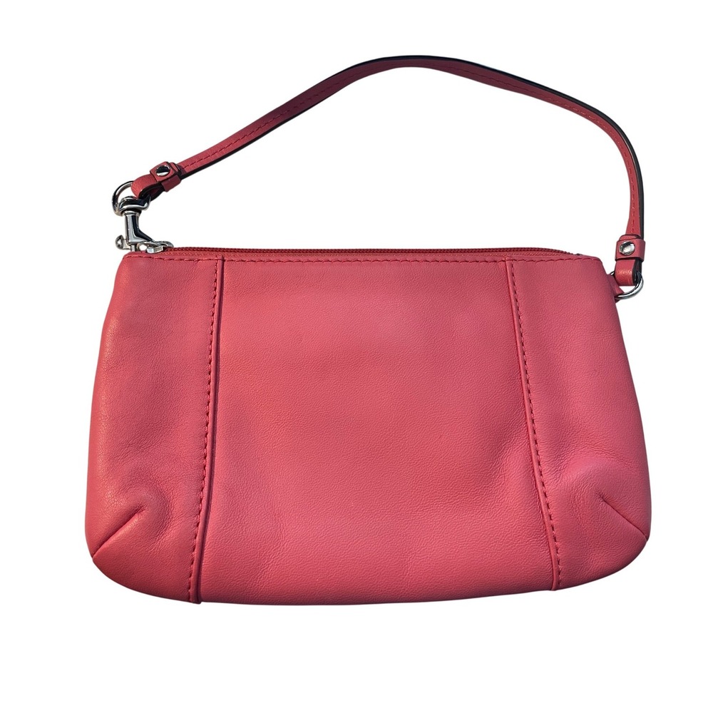 Coach Leather Wristlet Coral Pink Zip Top Clutch Bag Silver Hardware - Picture 2 of 4